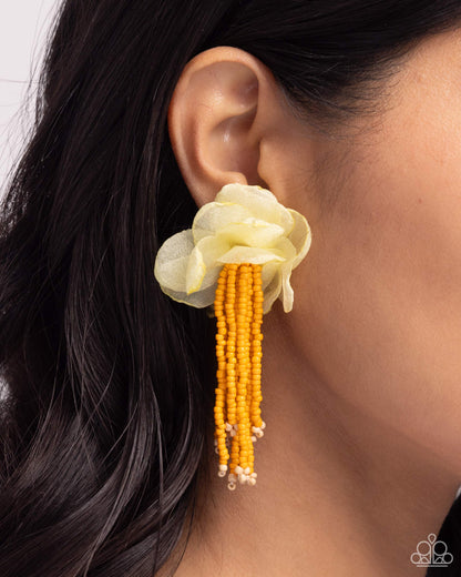 Cinderella Charisma - Orange Chiffon & Seed Bead Post Earrings - Paparazzi Accessories