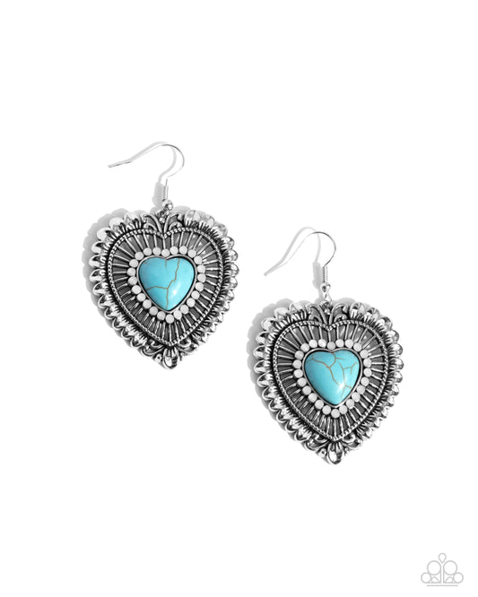 Antiqued Advocate - Blue Heart Fishhook Earrings - Paparazzi Accessories