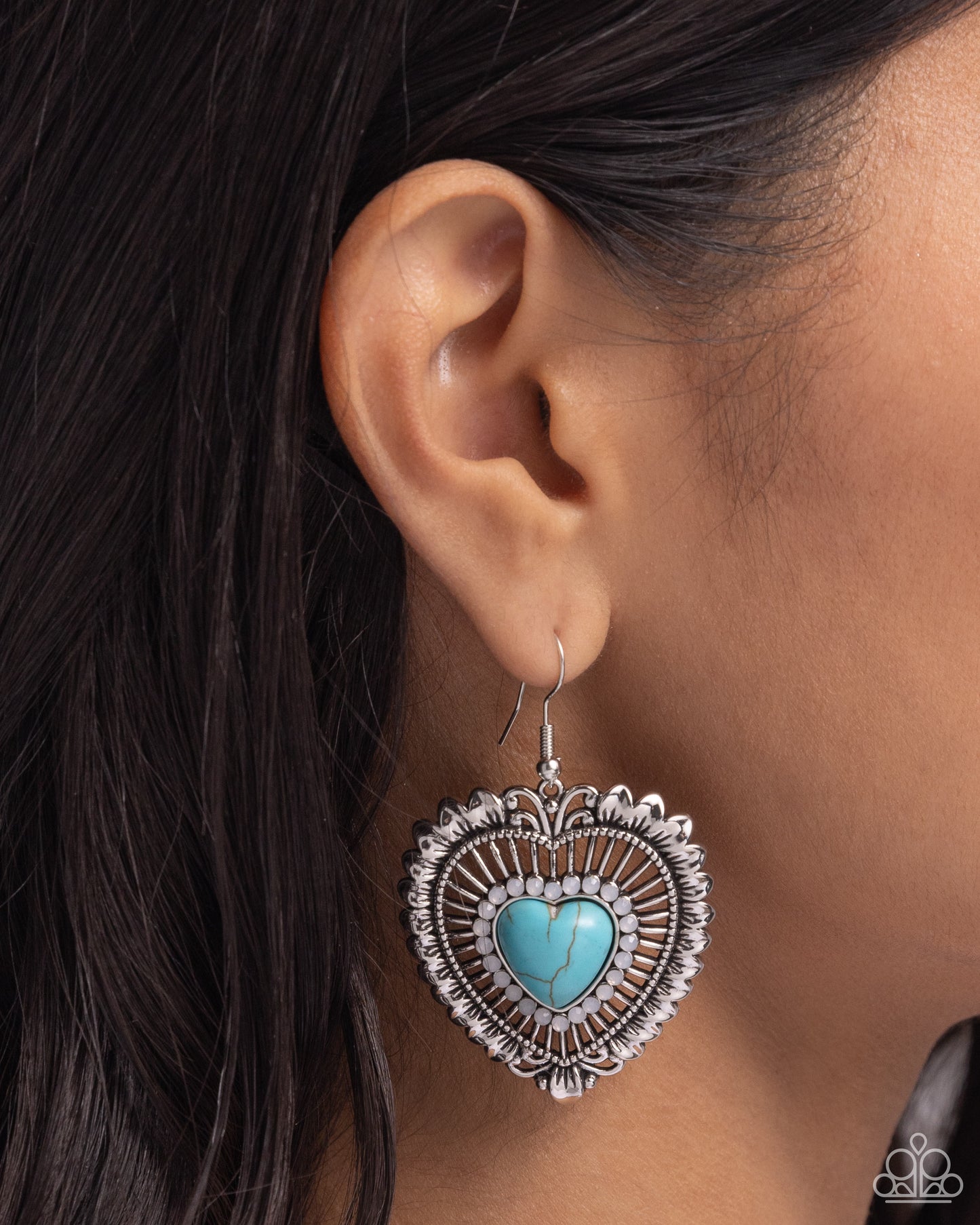 Antiqued Advocate - Blue Heart Fishhook Earrings - Paparazzi Accessories