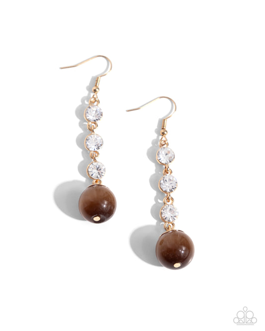 Classy Cadence - Brown Reflective Bead Gold Fishhook Earrings - Paparazzi Accessories