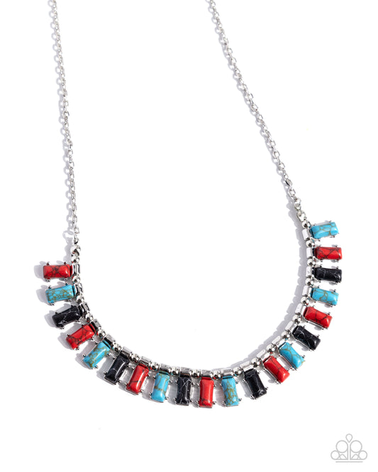 Stony Shimmer - Red, Blue, & Black Crackle Stone Necklace - Paparazzi Accessories