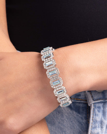 Gasp-Worthy Glitter - Blue Rhinestone Silver Stretchy Bracelet - Paparazzi Accessories