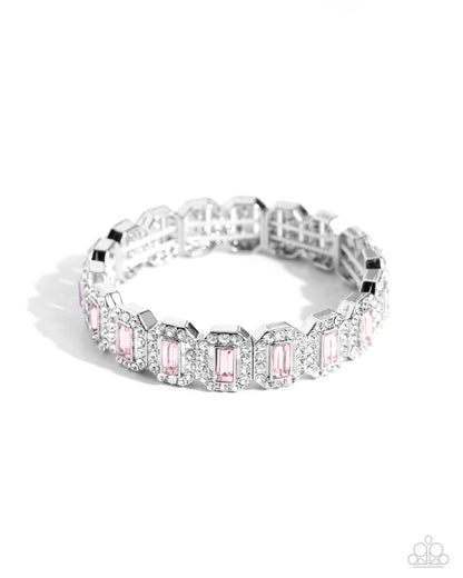 Gasp-Worthy Glitter - Pink Rhinestone Silver Stretchy Bracelet - Paparazzi Accessories