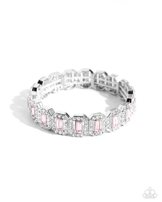 Gasp-Worthy Glitter - Pink Rhinestone Silver Stretchy Bracelet - Paparazzi Accessories