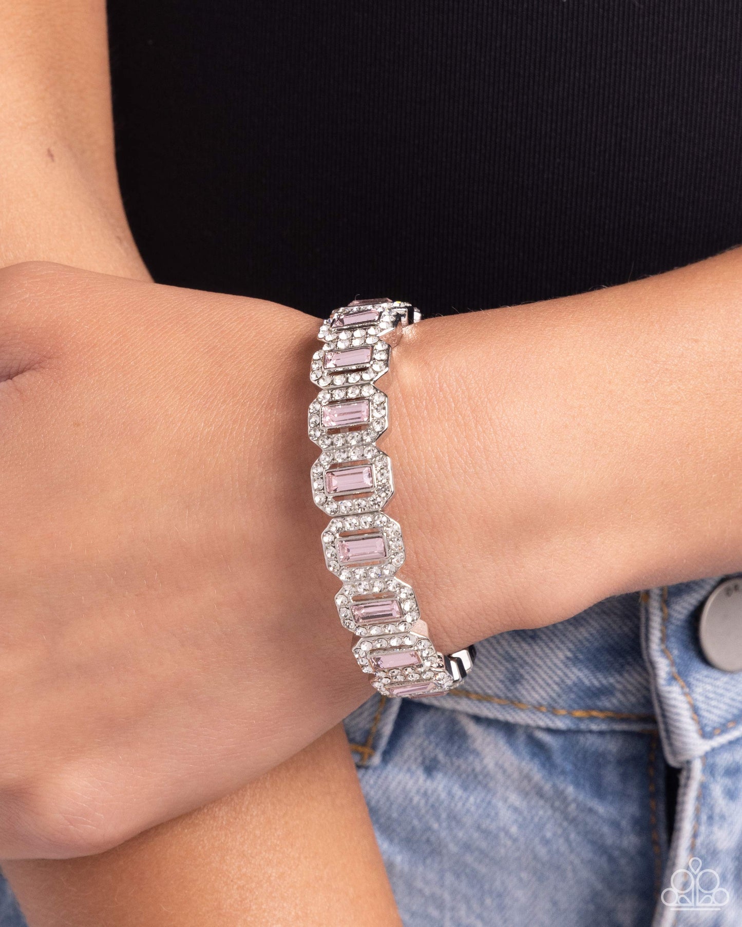 Gasp-Worthy Glitter - Pink Rhinestone Silver Stretchy Bracelet - Paparazzi Accessories