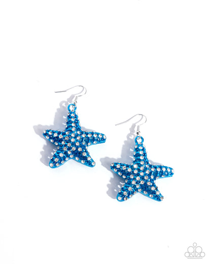 Skilled Starfish - Blue Dipped Metal Fishhook Earrings - Paparazzi Accessories