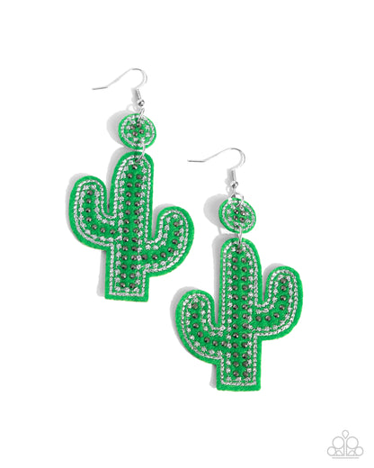 Cactus Cameo - Green Felt Fishhook Earrings - Paparazzi Accessories