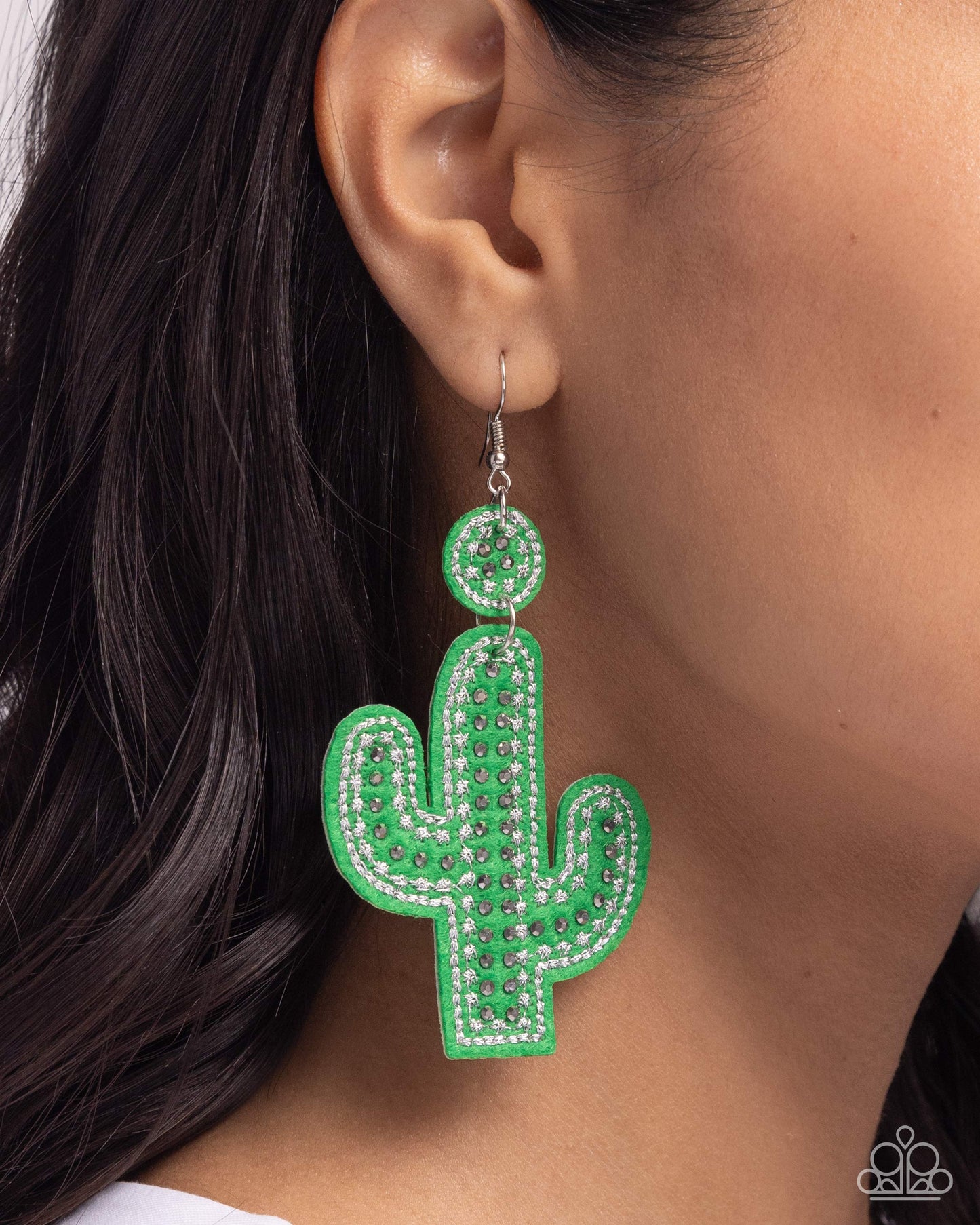 Cactus Cameo - Green Felt Fishhook Earrings - Paparazzi Accessories