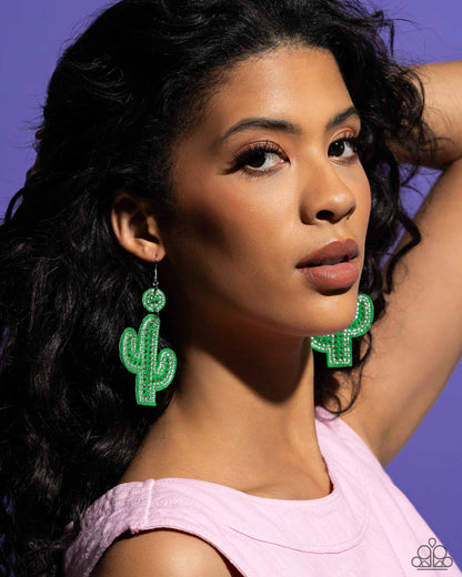 Cactus Cameo - Green Felt Fishhook Earrings - Paparazzi Accessories