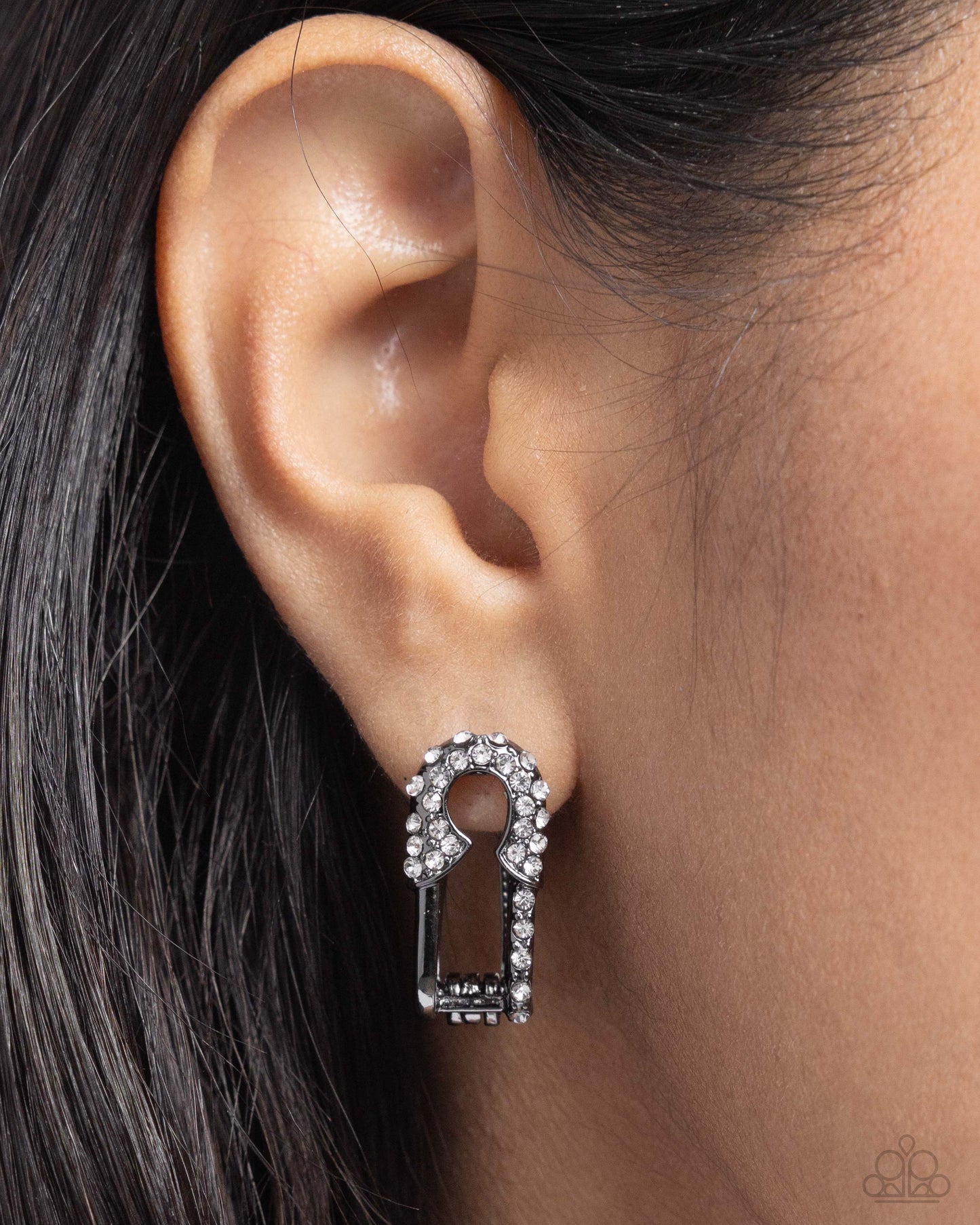 Safety Pin Secret - Black Hinge "Hoop" Earrings - Paparazzi Accessories