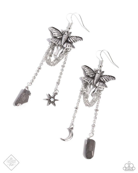 Moth Master - Silver Fishhook Earrings - Paparazzi Accessories