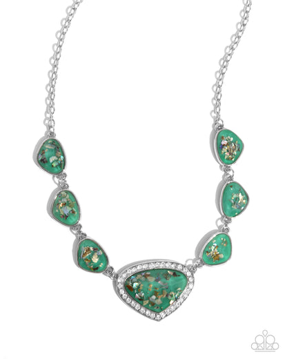 Discreet Dazzle - Green Iridescent Shell-like Necklace - Paparazzi Accessories