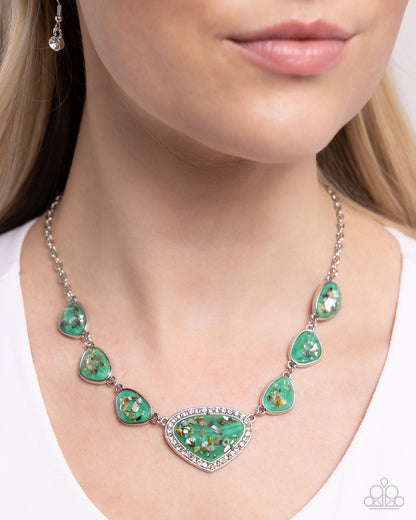 Discreet Dazzle - Green Iridescent Shell-like Necklace - Paparazzi Accessories