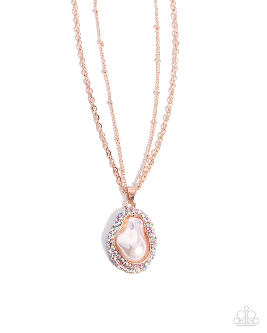 Beachy Baroness - Rose Gold & Baroque Pearl Necklace - Paparazzi Accessories