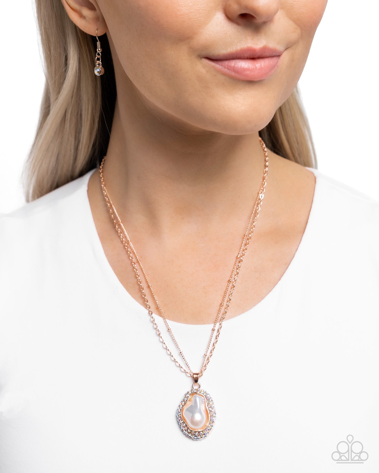 Beachy Baroness - Rose Gold & Baroque Pearl Necklace - Paparazzi Accessories