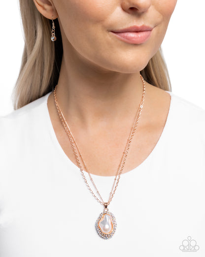 Beachy Baroness - Rose Gold & Baroque Pearl Necklace - Paparazzi Accessories