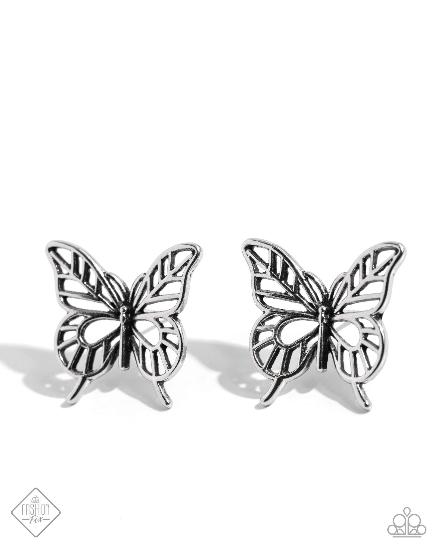 High and FLIGHTY - Silver Butterfly Post Earrings - Paparazzi Accessories
