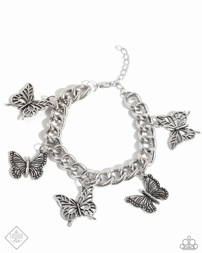 Aerial Ambience - Silver Butterfly Clasp Bracelet - Paparazzi Accessories