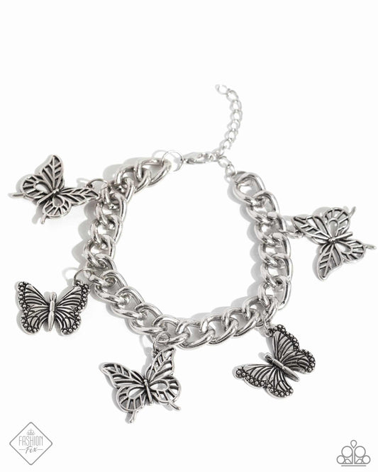 Aerial Ambience - Silver Butterfly Clasp Bracelet - Paparazzi Accessories