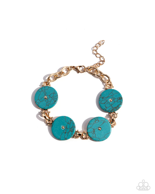 Savory Season - Gold & Turquoise Crackle Stone Clasp Bracelet - Paparazzi Accessories