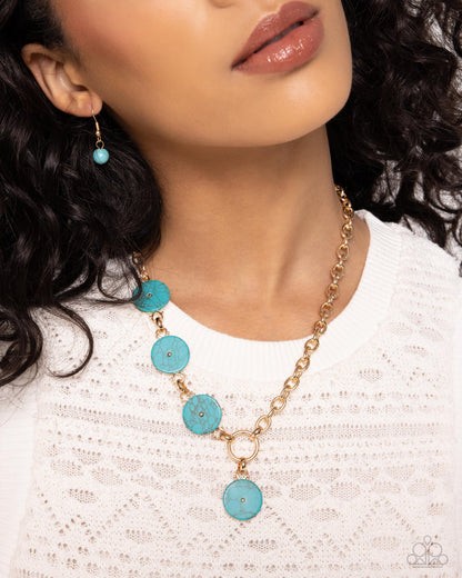 Savory Stone - Gold & Turquoise Crackle Stone Necklace - Paparazzi Accessories