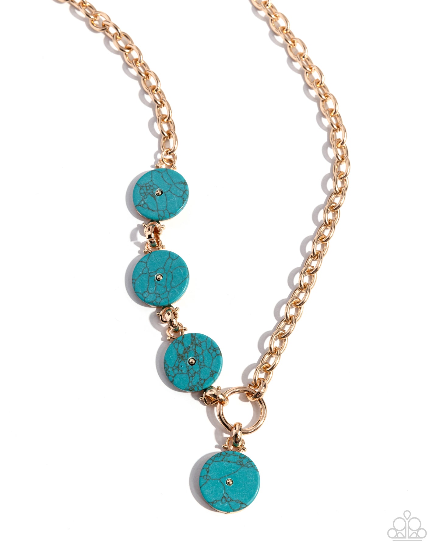 Savory Stone - Gold & Turquoise Crackle Stone Necklace - Paparazzi Accessories