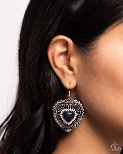 Antiqued Advocate - Black Heart Fishhook Earrings - Paparazzi Accessories