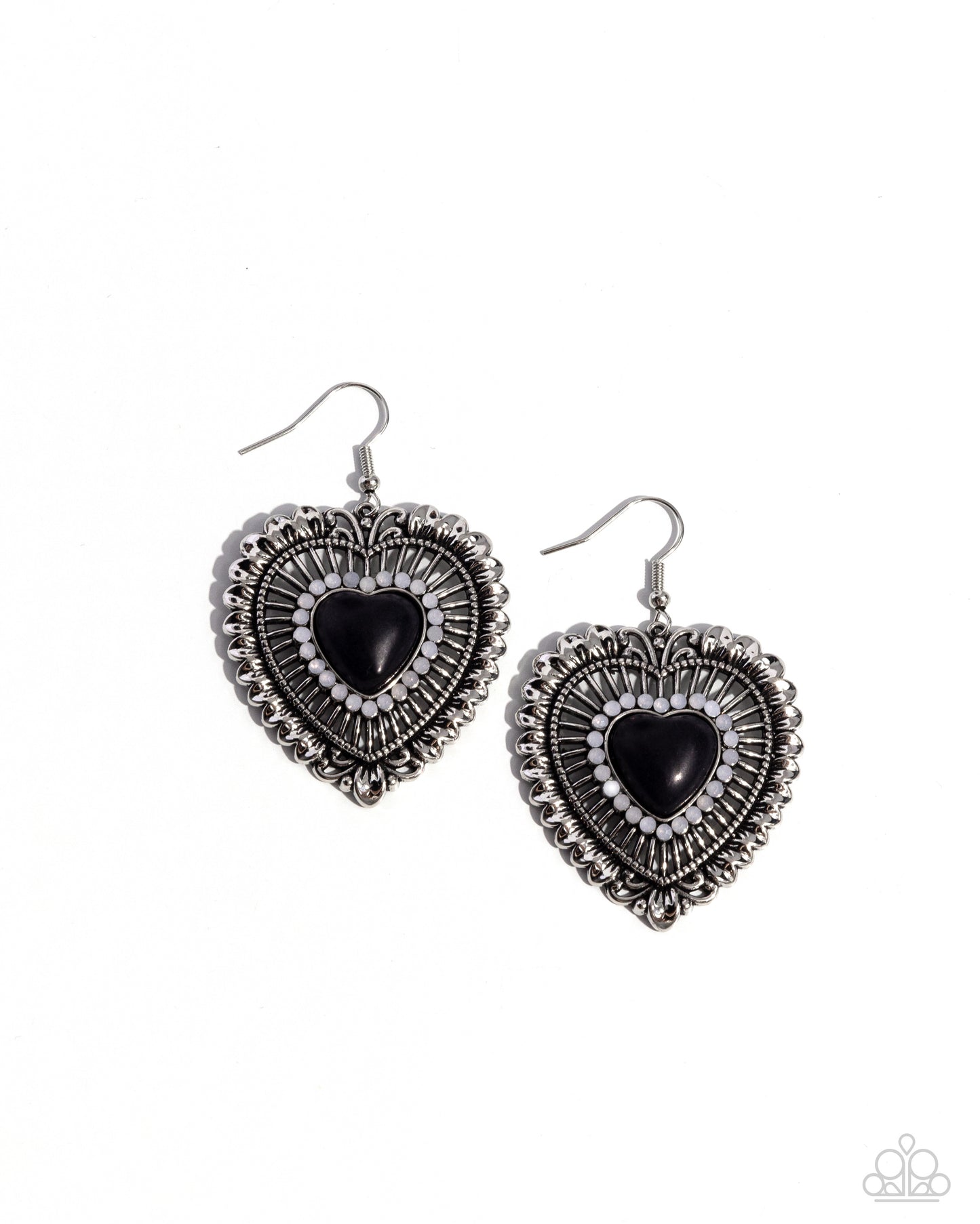 Antiqued Advocate - Black Heart Fishhook Earrings - Paparazzi Accessories