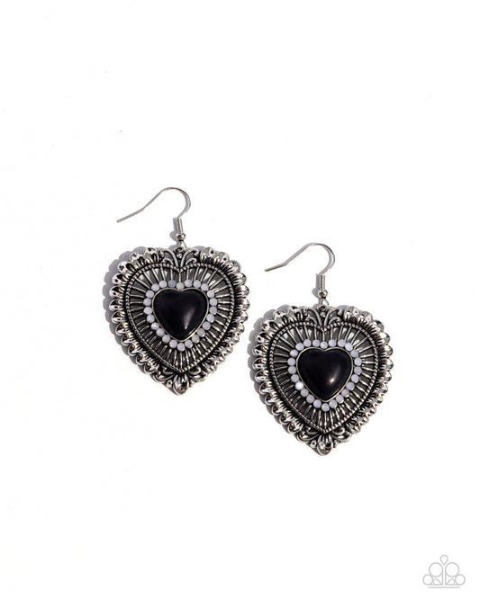 Antiqued Advocate - Black Heart Fishhook Earrings - Paparazzi Accessories