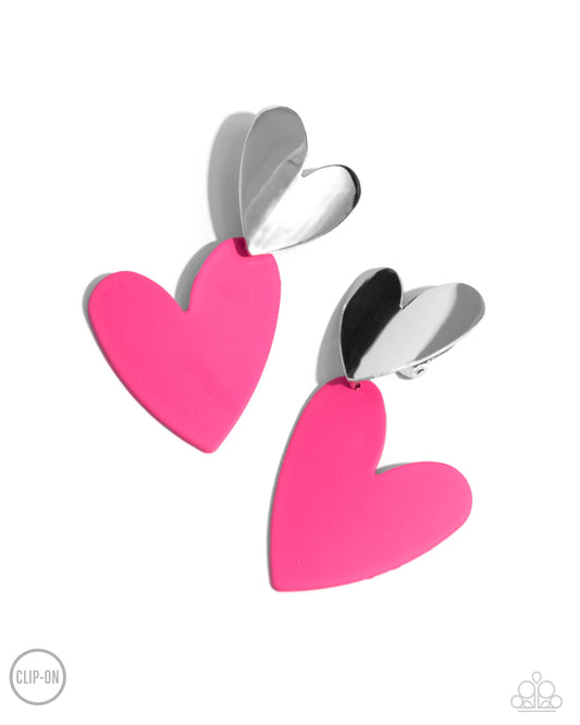 Romantic Occasion - Pink Heart Clip-on Earrings - Paparazzi Accessories