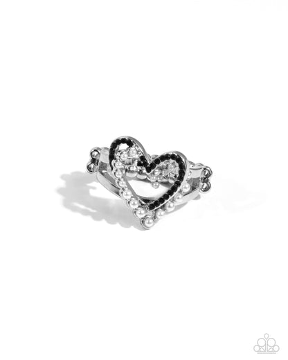 Just a Crush - Black Rhinestone Silver Heart Ring - Paparazzi Accessories