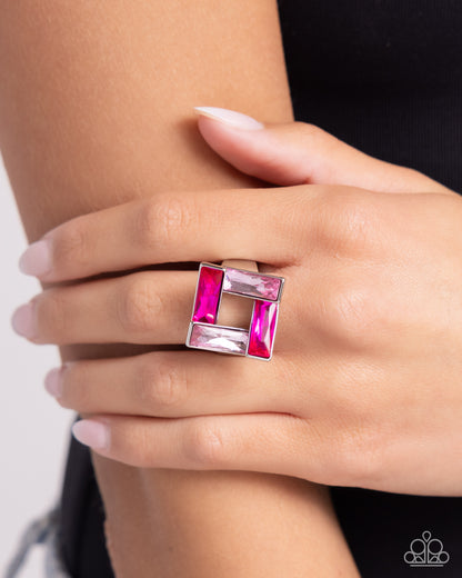 Sinuous Square - Pink Rhinestone Ring - Paparazzi Accessories