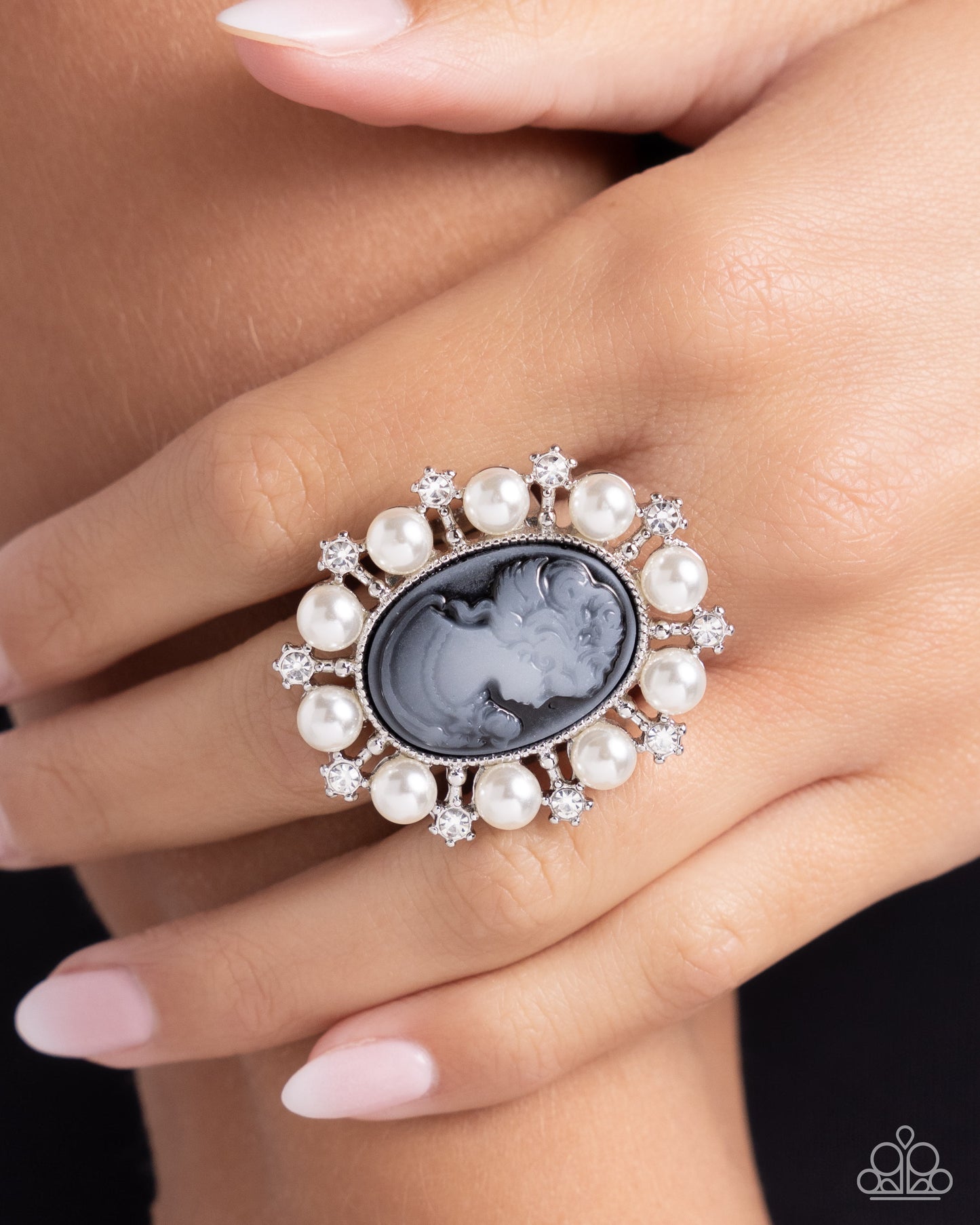 Vintage Glam - Black Oval Cameo Ring - Paparazzi Accessories