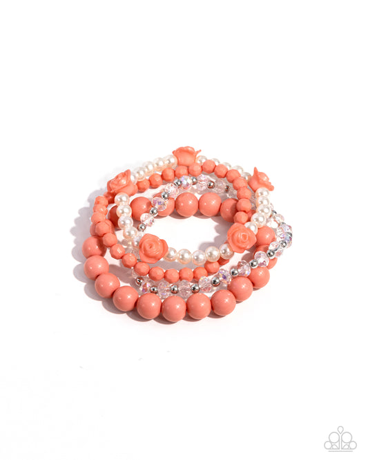 Rosy Retrospection - Orange Stretch Bracelet - Paparazzi Accessories