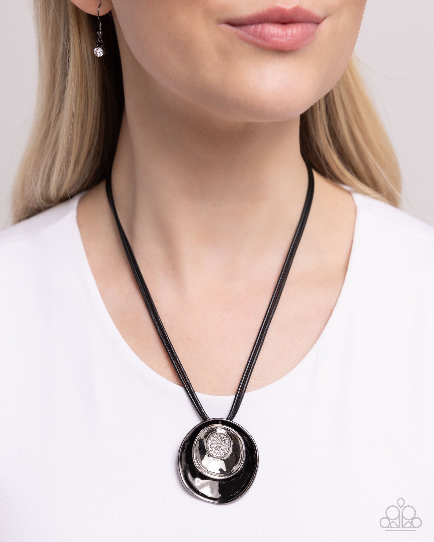 Duchess Disc - Black Gunmetal Circle Necklace - Paparazzi Accessories