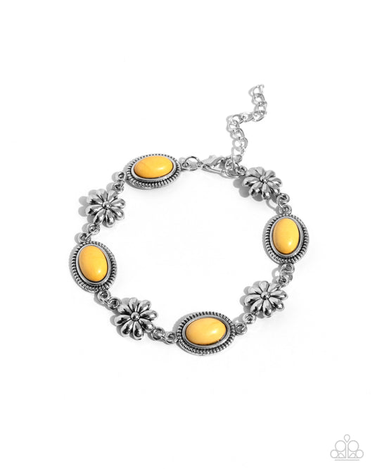 Earthy Estate - Yellow Stone Silver Flower Clasp Bracelet - Paparazzi Accessories