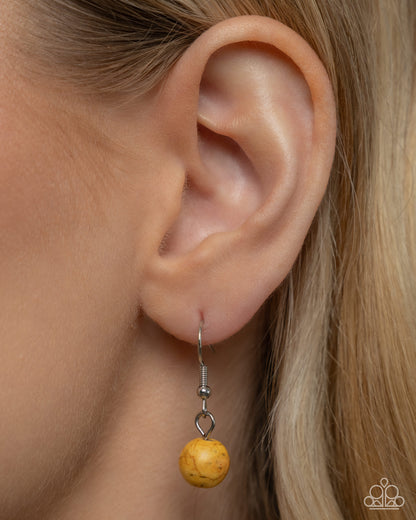 Ornate Opinion - Yellow Stone Silver Flower Pendant Necklace - Paparazzi Accessories