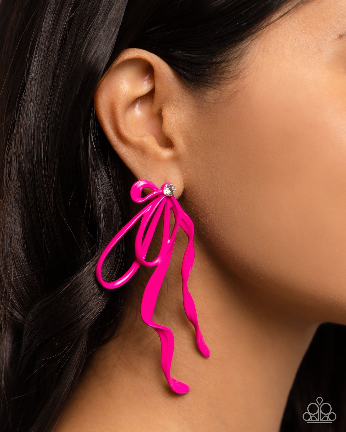 Trendy Tapestry - Pink Enamel Bow Post Earrings - Paparazzi Accessories