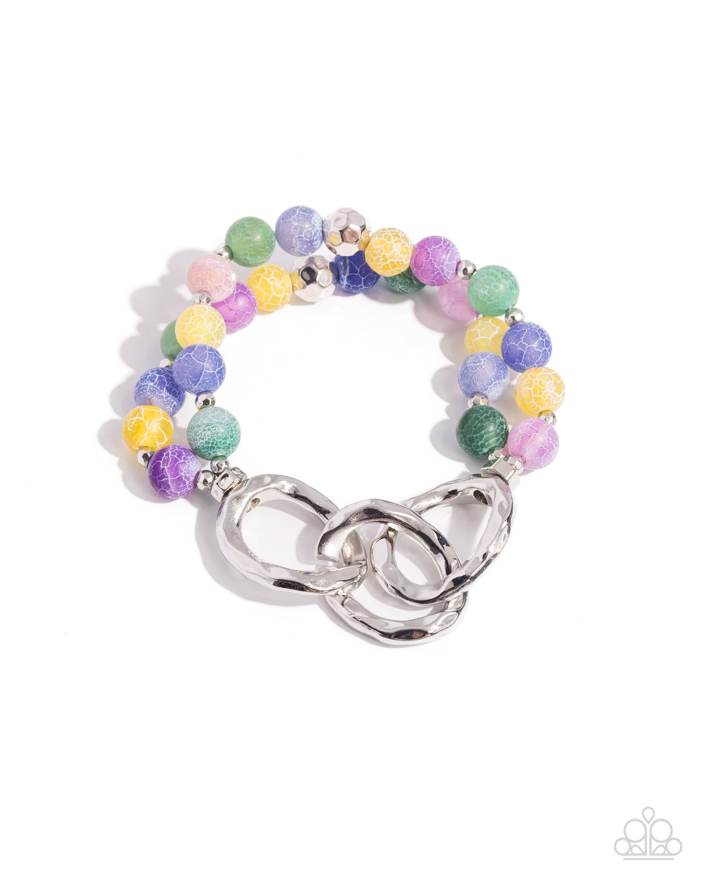 Hammered Haven - Green Stone Stretchy Bracelet - Paparazzi Accessories