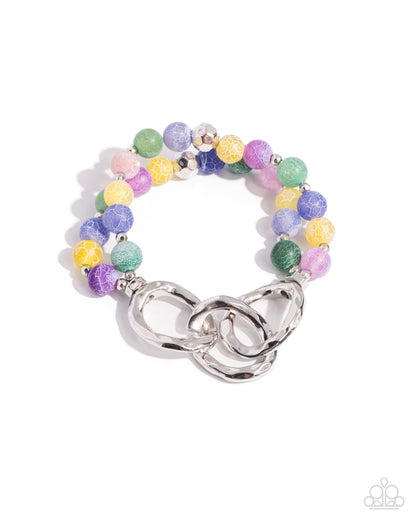 Hammered Haven - Green Stone Stretchy Bracelet - Paparazzi Accessories