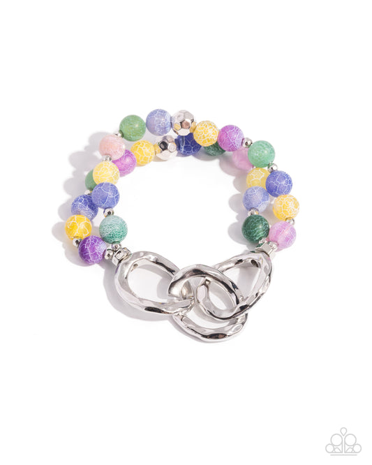 Hammered Haven - Green Stone Stretchy Bracelet - Paparazzi Accessories