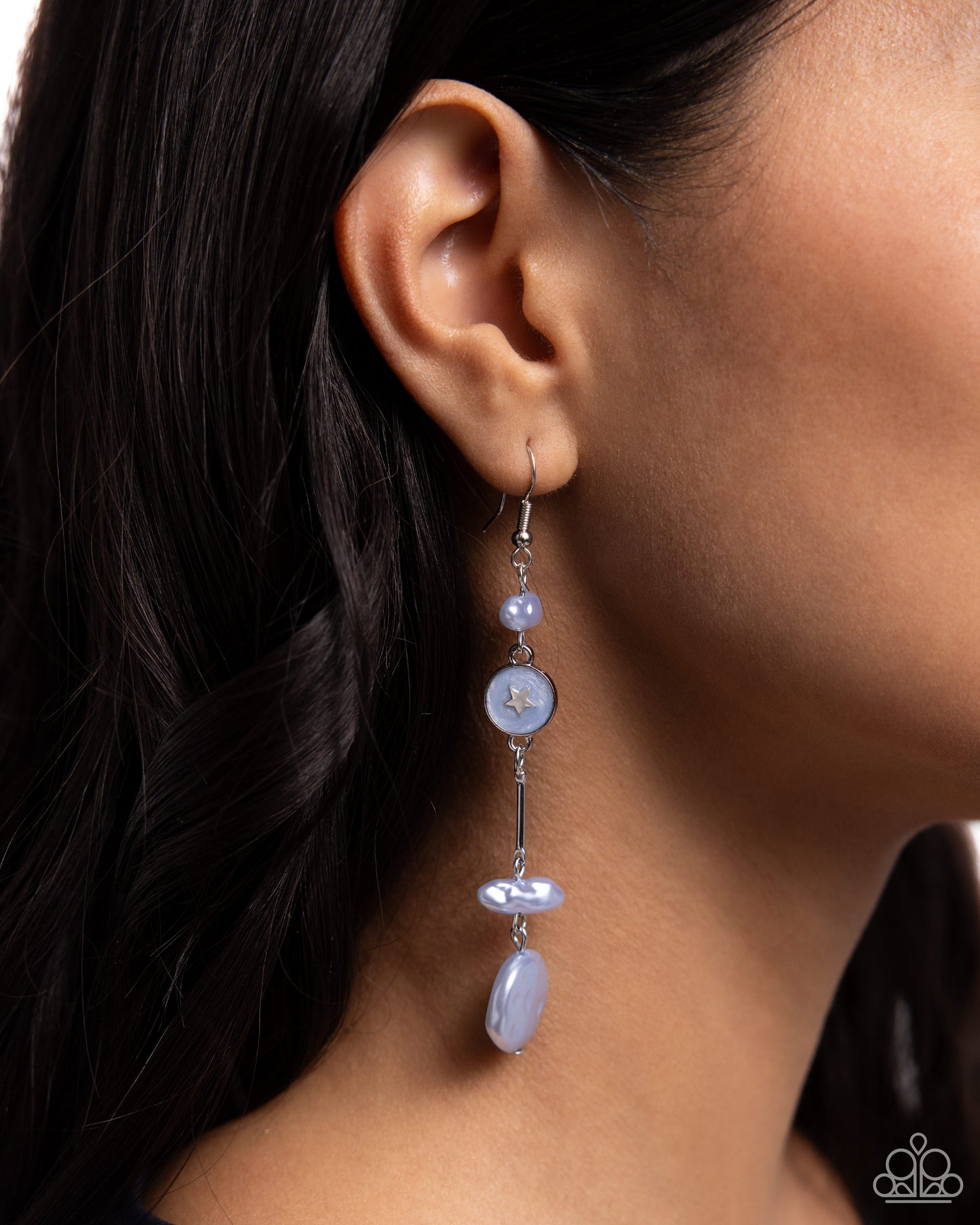 Blissful Balance - Blue Pearls Moon & Star Fishhook Earrings - Paparazzi Accessories