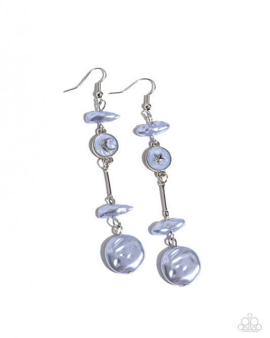 Blissful Balance - Blue Pearls Moon & Star Fishhook Earrings - Paparazzi Accessories