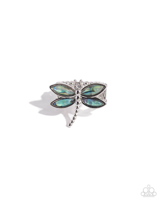 Dragonfly Dedication - Blue Opalescent Dragonfly Ring - Paparazzi Accessories