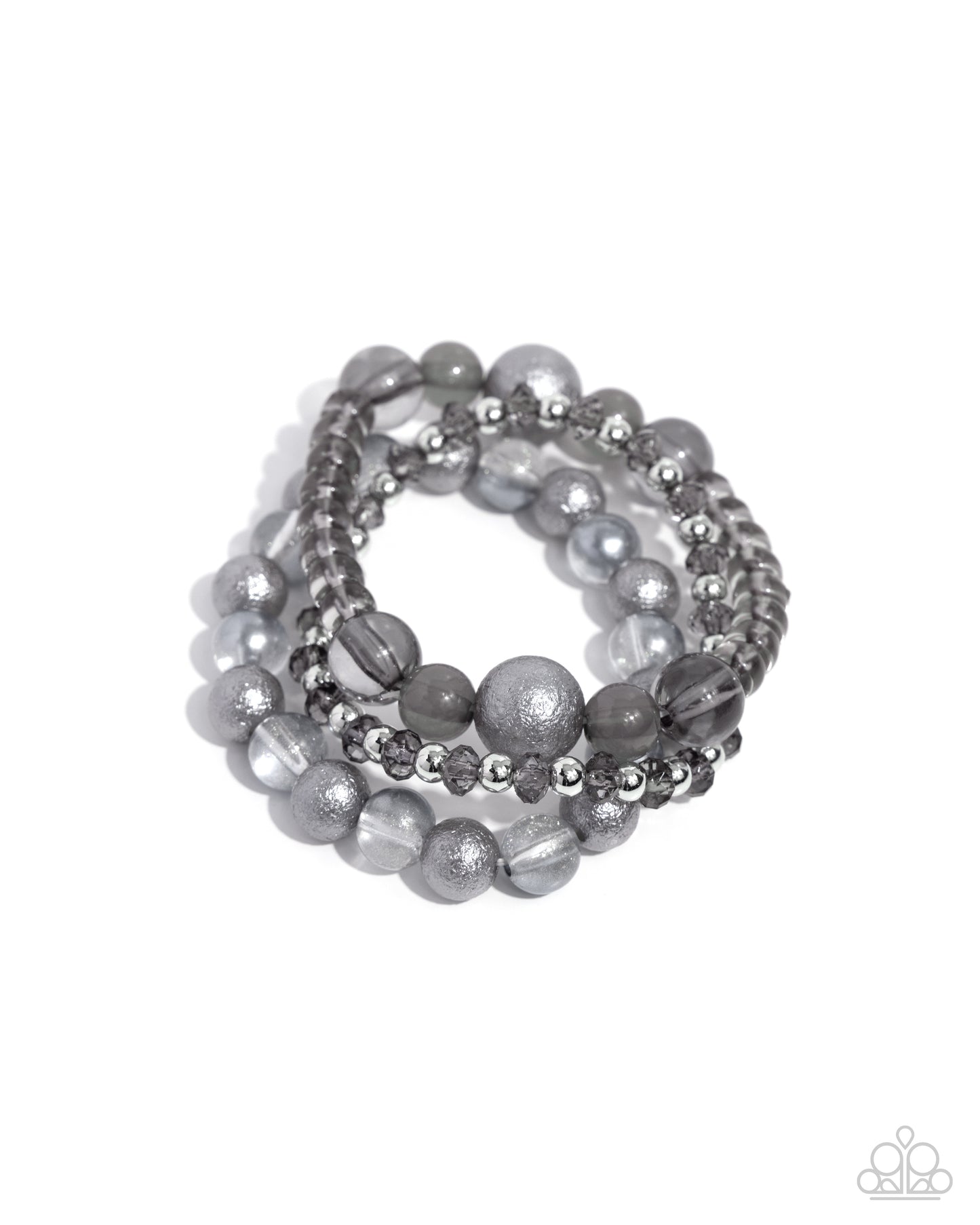 Shattered Stack - Silver Beaded Stretchy Bracelets - Paparazzi Accesories