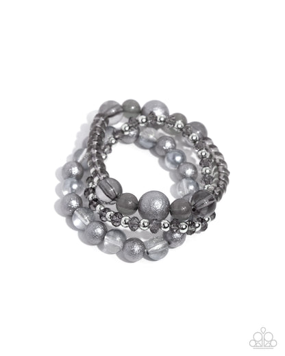 Shattered Stack - Silver Beaded Stretchy Bracelets - Paparazzi Accesories