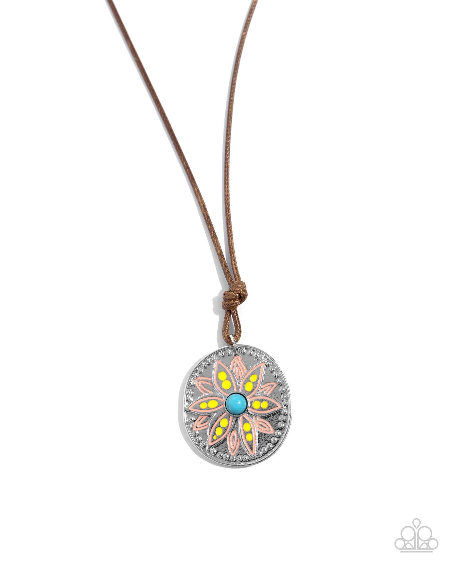 Mandala Marvel - Yellow Flower Brown Corded Necklace - Paparazzi Accessories