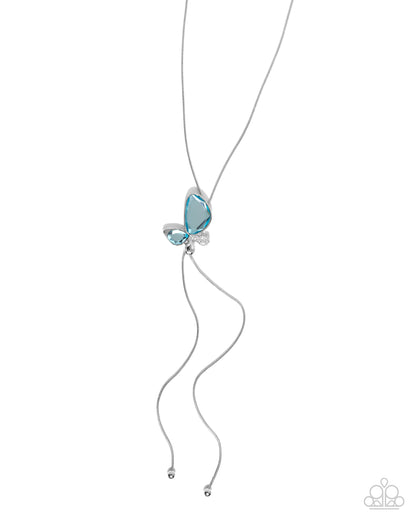 Focused Flutter - Blue Gem Silver Bolo Necklace - Paparazzi Accessories