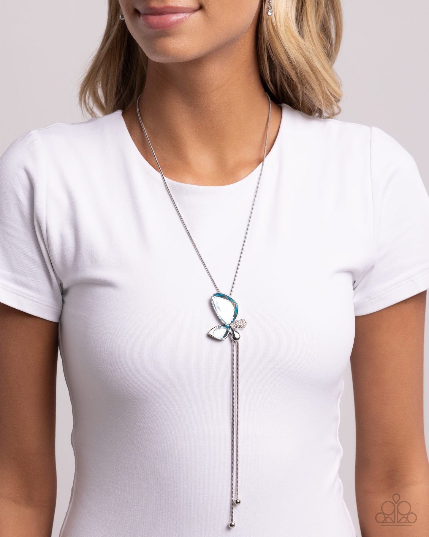 Focused Flutter - Blue Gem Silver Bolo Necklace - Paparazzi Accessories