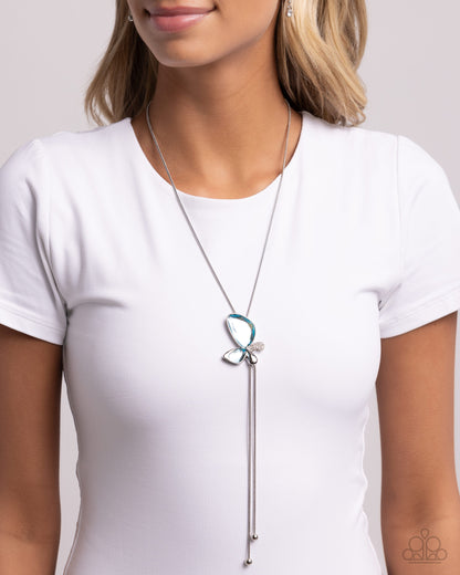 Focused Flutter - Blue Gem Silver Bolo Necklace - Paparazzi Accessories